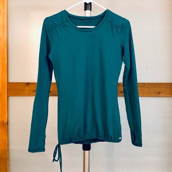 O’NEILL 365 Teal Active Long Sleeve Top Thumbholes Back Pocket Drawstring / Sz S - Picture 1 of 8